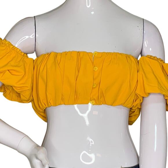 SHEIN NWOT Crop Top Off Shoulder Mustard Size XS - Picture 2 of 9